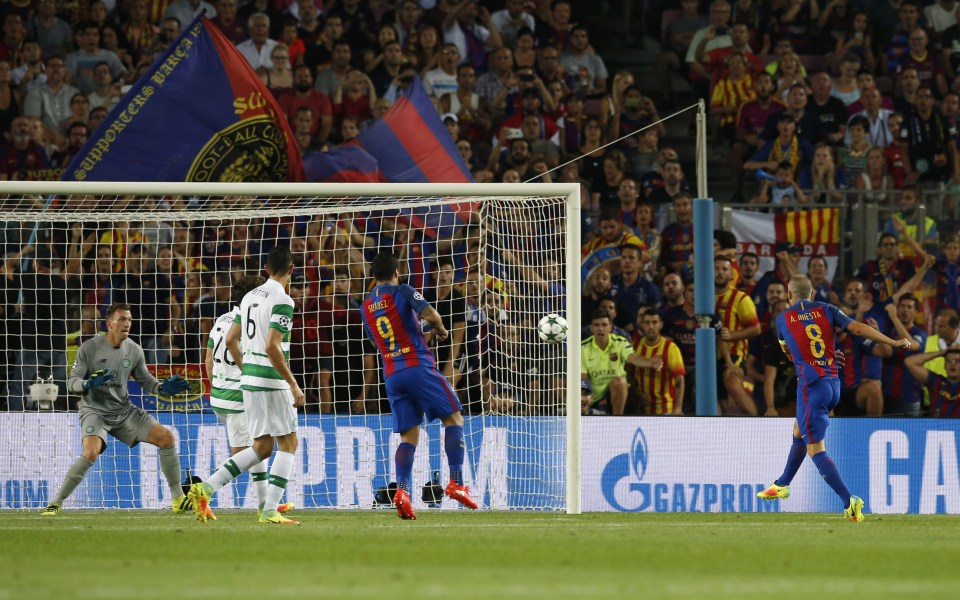 Iniesta fired in a brilliant volley against Celtic