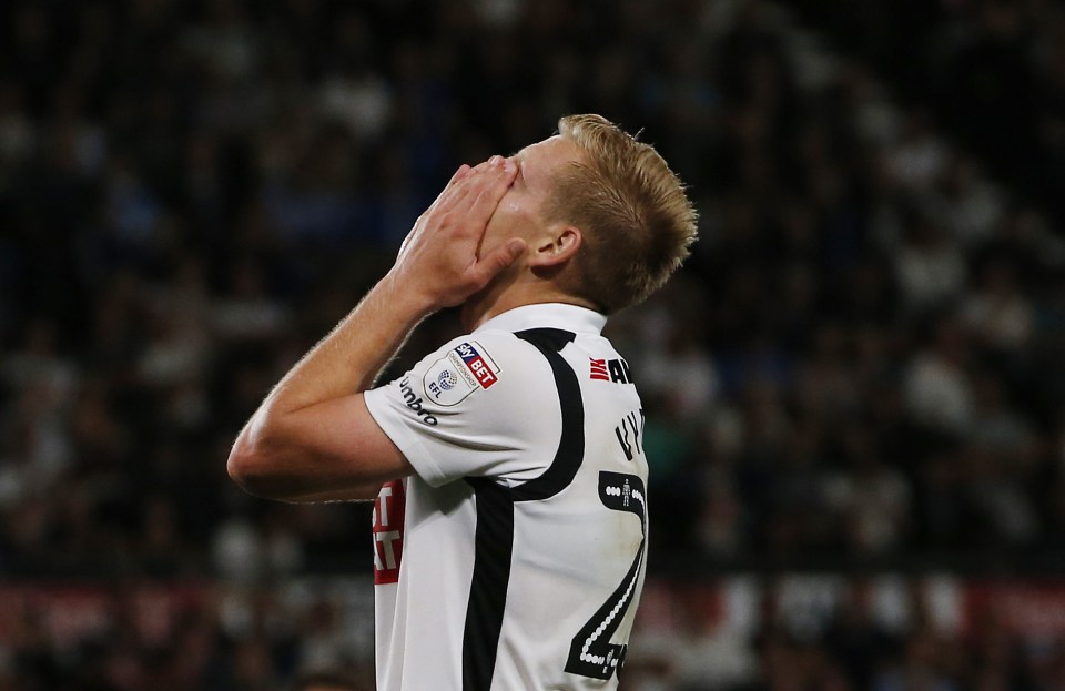  Derby County's Matej Vydra looks dejected as his time just cannot find the net at the moment