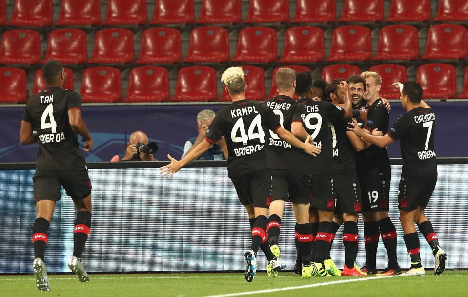 Leverkusen celebrate scoring their early goals before disaster struck