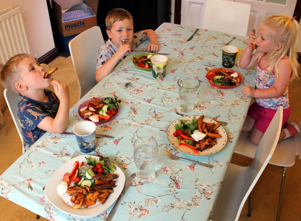 The kids tuck into their healthy but cheap eats 