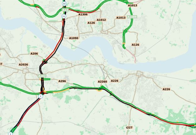  This graphic has black lines where traffic was at a standstill earlier