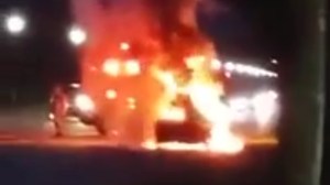  This car fire is believed to have been caused by the device's faulty battery