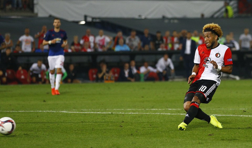  Tonny Vilhena slides home Feyenoord's winner after 79 minutes