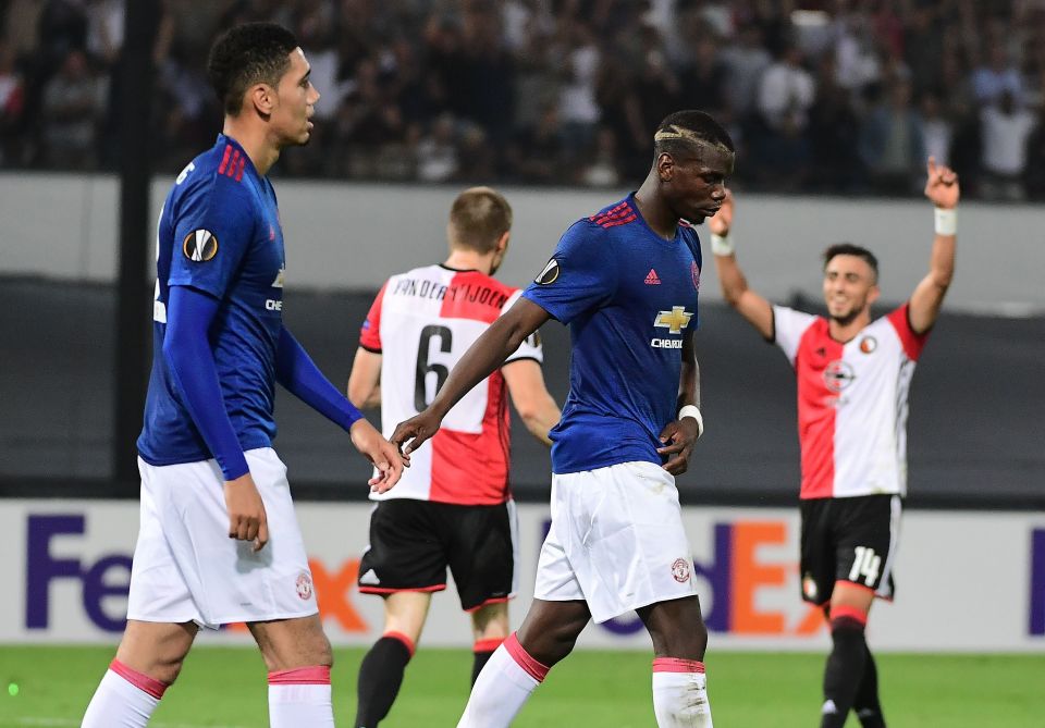  Manchester United's players react after defeat to Feyenoord