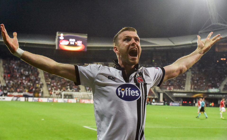 Ciaran Kilduff celebrates netting a late leveller for Dundalk