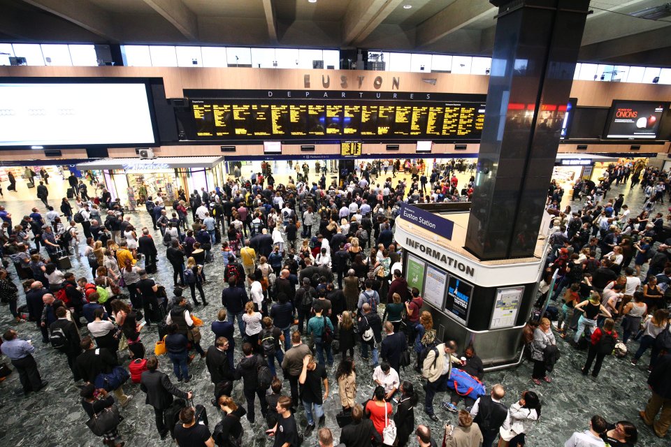  London Euston station is packed with commuters after a train derailed near Watford Junction