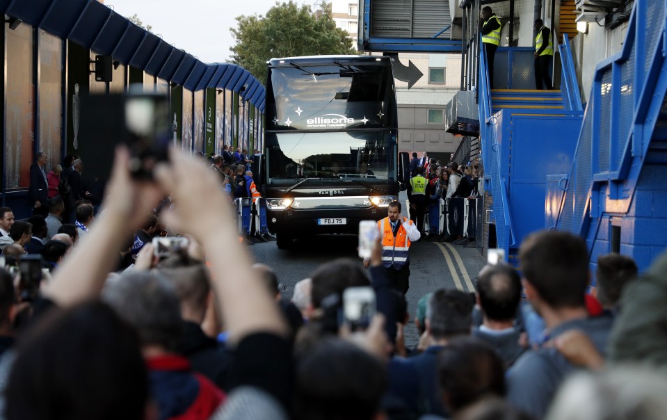  The Liverpool team bus arrives at Stamford Bridge