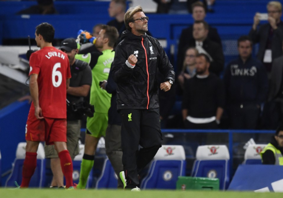  Jurgen Klopp was ecstatic at the final whistle after Liverpool's 2-1 win at Chelsea