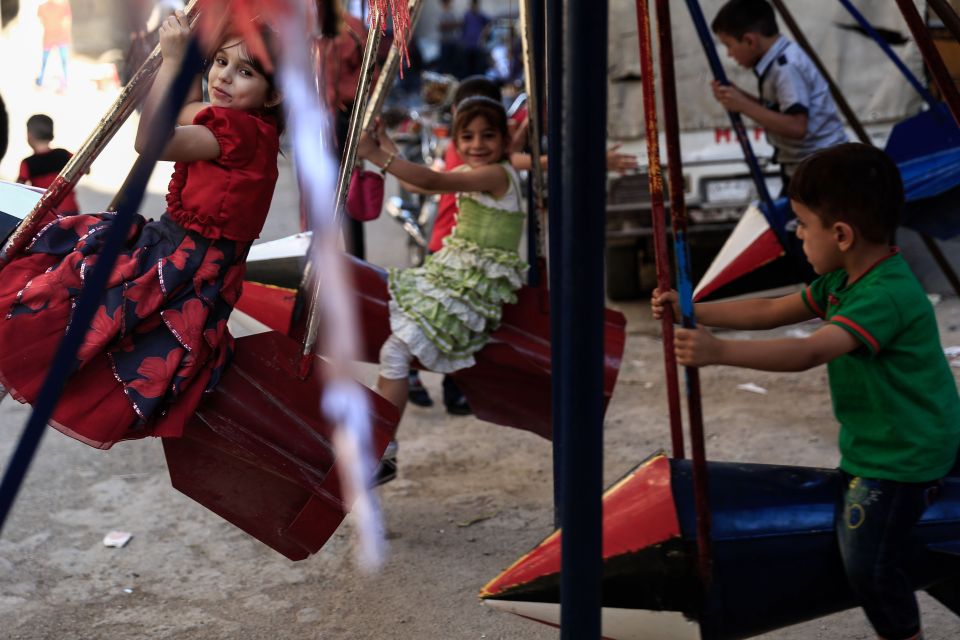  Children are playing safely outside during the ceasefire