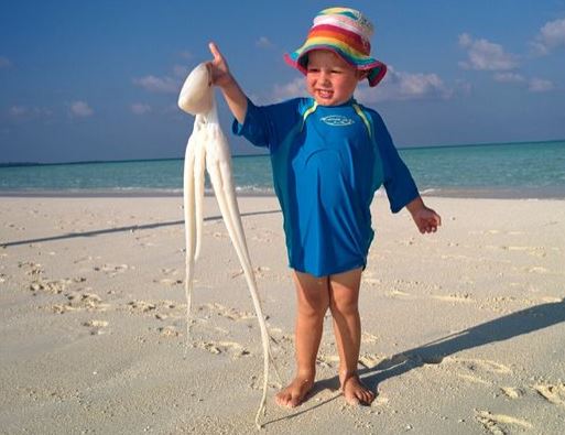  Henry with a squid in the Maldives