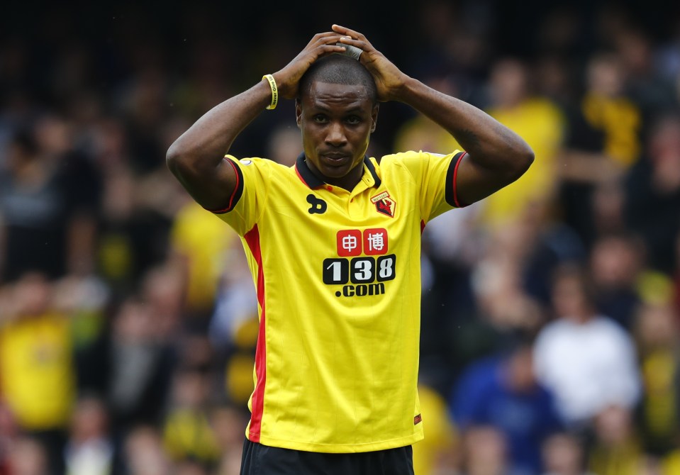  Odion Ighalo reacts to his astonishing open-goal miss against Man United