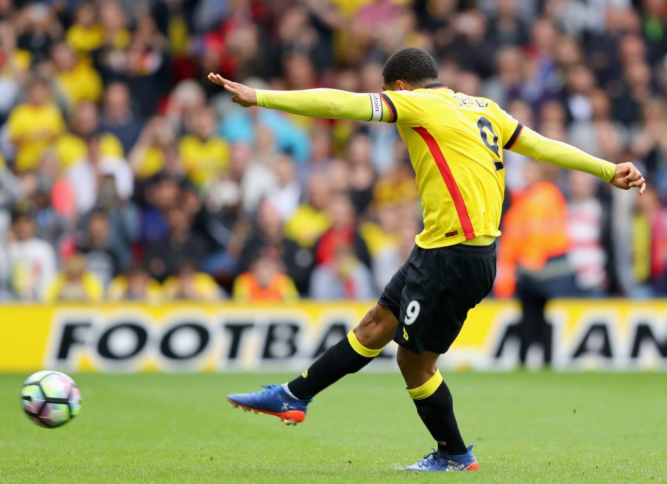  Troy Deeney smashes home the penalty that gave the Hornets a 3-1 win