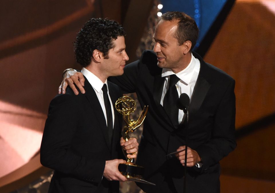  Directors Thomas Kail (L) and Alex Rudzinski accept the Outstanding Directing for a Variety Special for "Grease: Live"