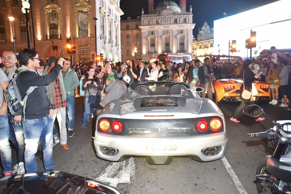  A silver Ferrari 360 Spider was also part of the convoy that brought chaos to central London streets last night