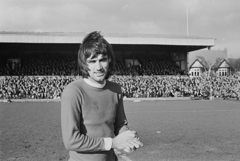 Manchester United player George Best during a match against Northampton Town, UK, 7th February 1970. (Photo by Joe Bangay/Daily Express/Getty Images)