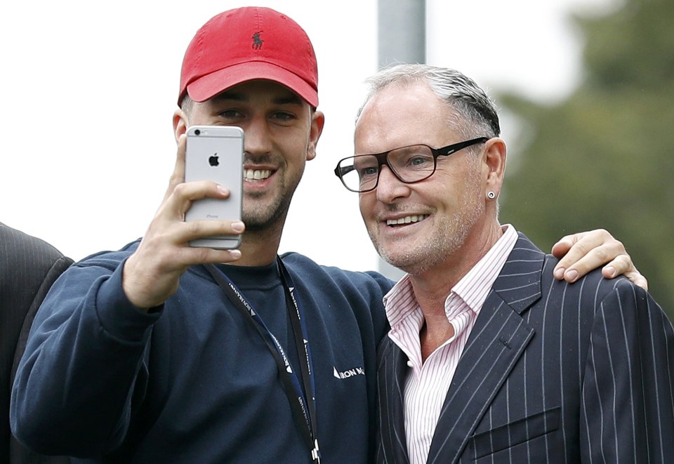  Reiss White (left) meets Paul Gascoigne (right) outside Dudley Magistrates' Court