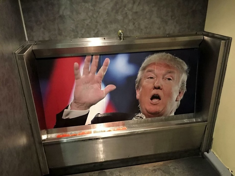  Having Donald Trump's face on the wall of the urinal has gone down well with pubgoers