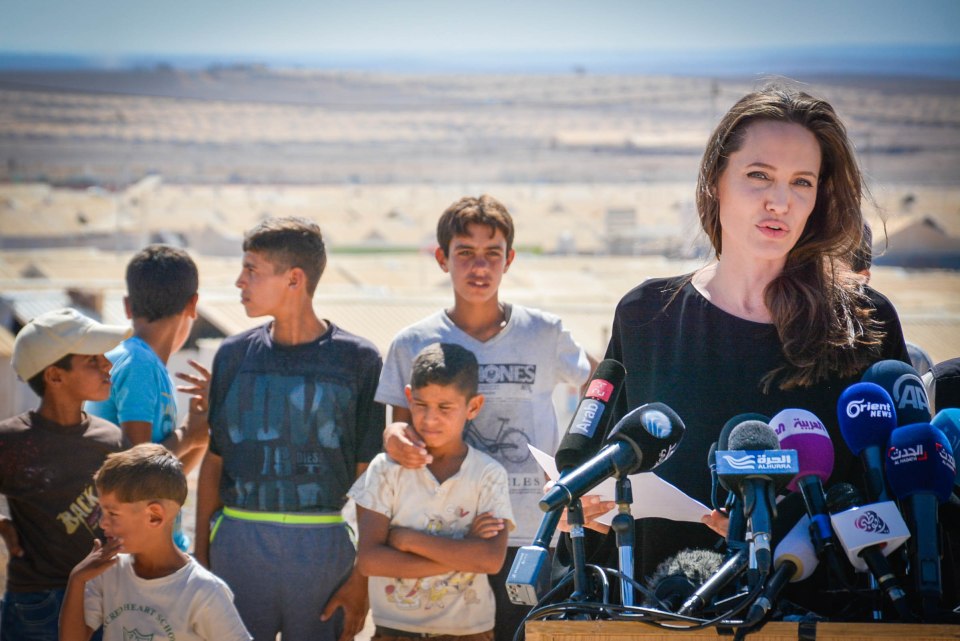  UN humanitarian Angelina Jolie addresses Syrian refugees in Jordan earlier this month