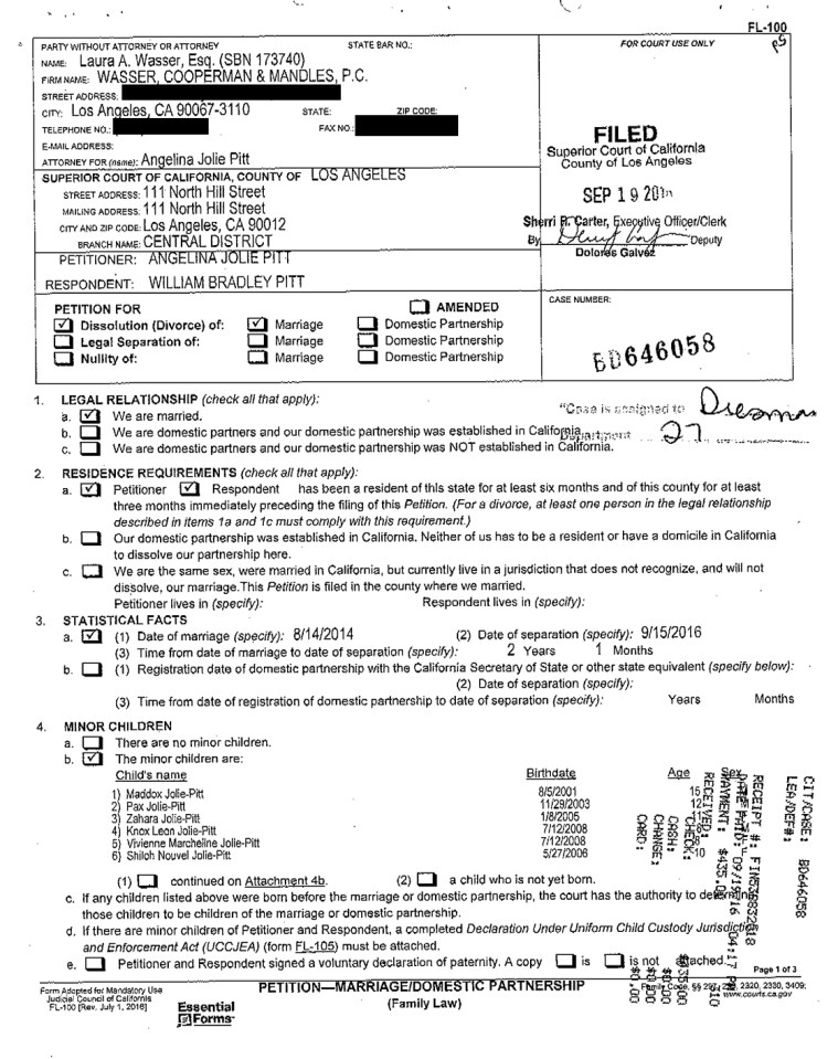  The divorce papers show the movie star couple had been married for just two years and one month