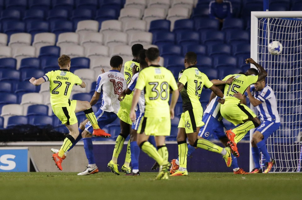  Stephen Quinn fired in Reading's opener before Blackett's red card