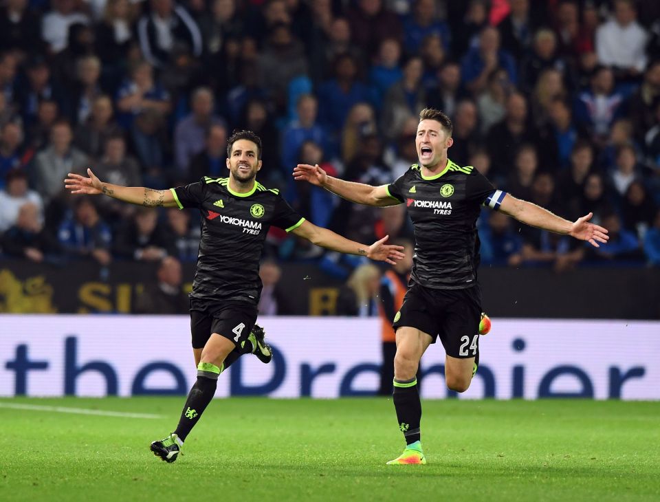 Fabregas wheels away in celebration after netting his second and Chelsea's fourth