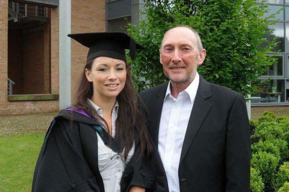  Claire (pictured here with dad John at her graduation) initially visited her GP after suffering from severe stomach pains and they told her to cut out certain foods