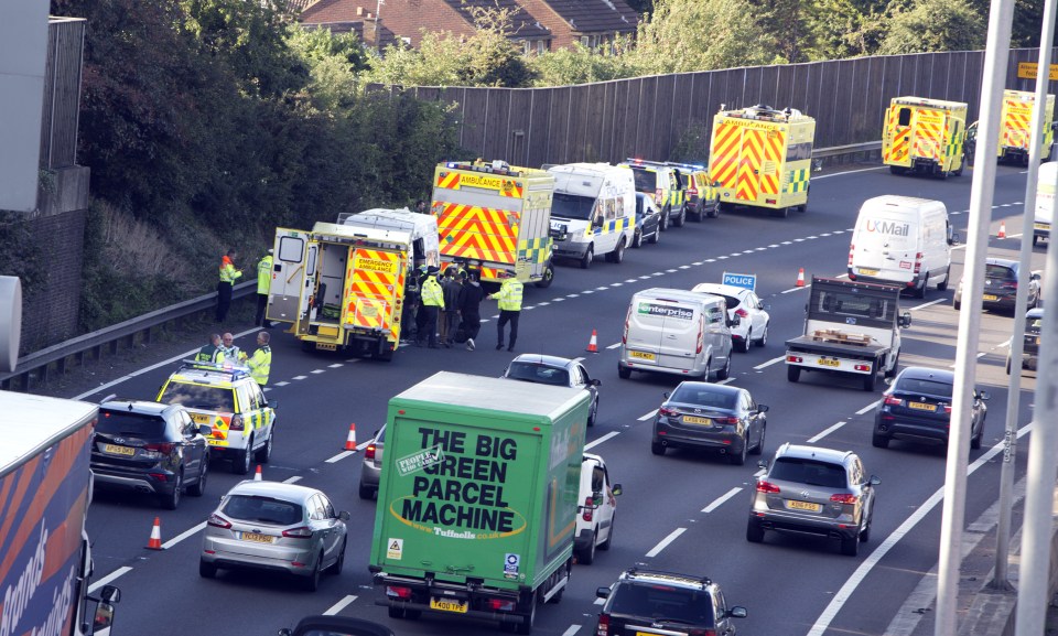  Drivers were shocked to see migrants jump out of a lorry on the M1 in busy traffic