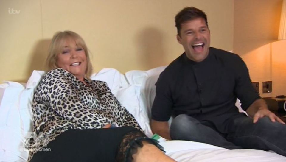 Linda and Ricky chatted on the bed of his London hotel room live on the show