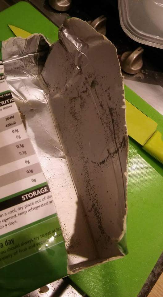  The couple had only noticed a slight dent in the carton before they realised something had gone horribly wrong