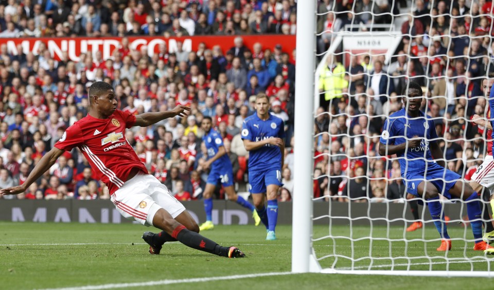 Marcus Rashford slid home to tap in the third goal of the first half for Man United