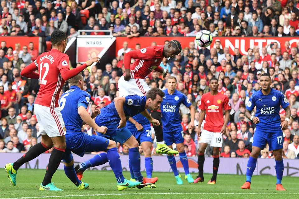 Paul Pogba got off the mark in his Man United career with a headed effort