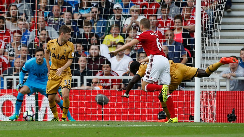  Ben Gibson heads his Boro side back into the match in the second period