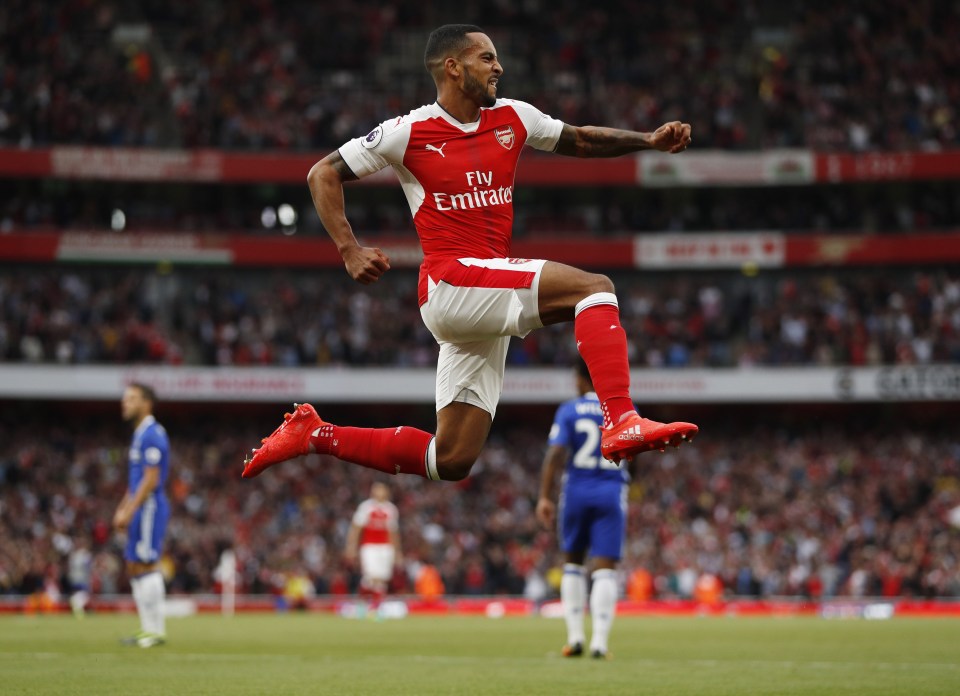  Walcott leaps for joy in a brilliant season for the winger so far