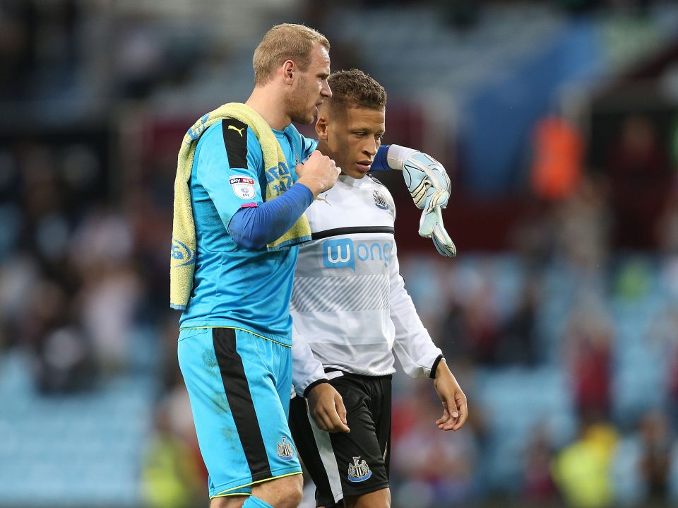  Newcastle goalkeeper Matz Sels, left, deleted his Twitter account after receiving abuse online following the draw at Aston Villa