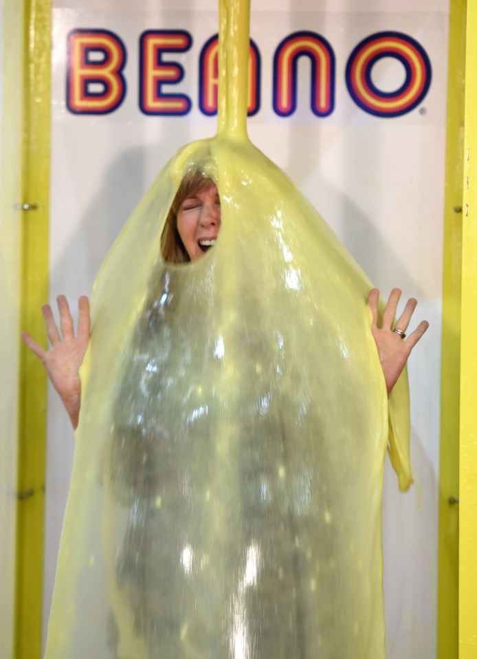  The Good Morning Britain host can be heard shrieking in a video as the yellow-covered slime covered her from head-to-toe