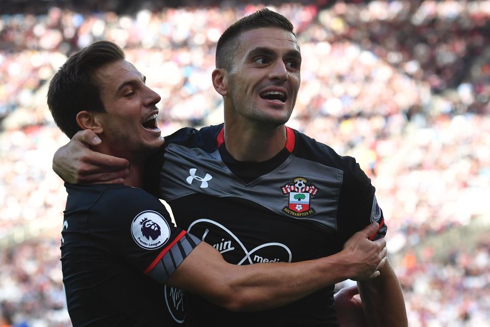  Dusan Tadic celebrates at the London Stadium as his goal seals the win for Southampton