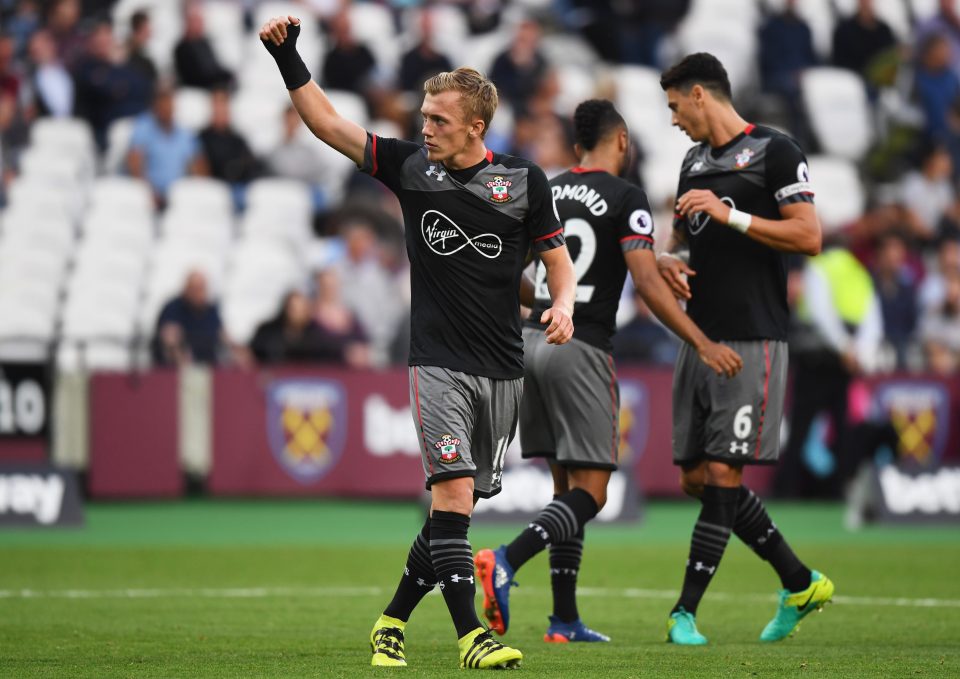  James Ward-Prowse celebrates scoring Southampton's third at the London Stadium