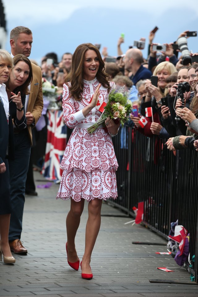  Kate wore a red and white Alexander McQueen dress, with the colours earning her praise from Canadians who flocked to catch a glimpse of the Duchess