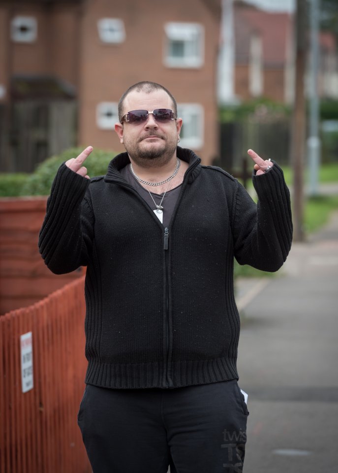  Wyatt gave a photographer the middle finger outside his home in Wellingbrough, Northamptonshire, today