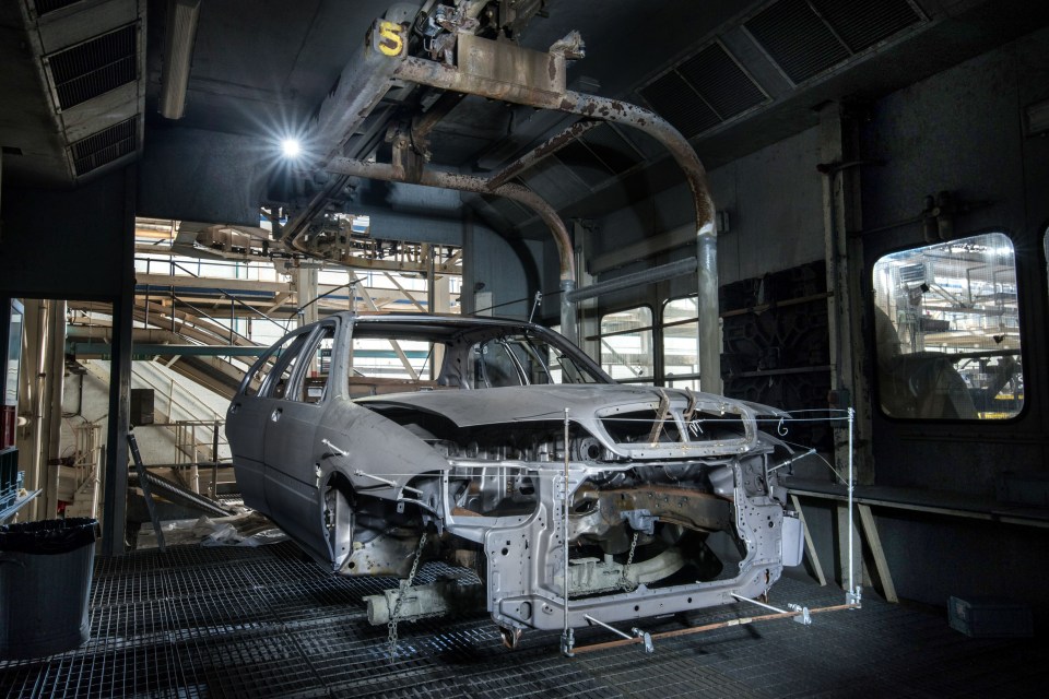  Shell of a Rover lies on the assembly line gathering dust