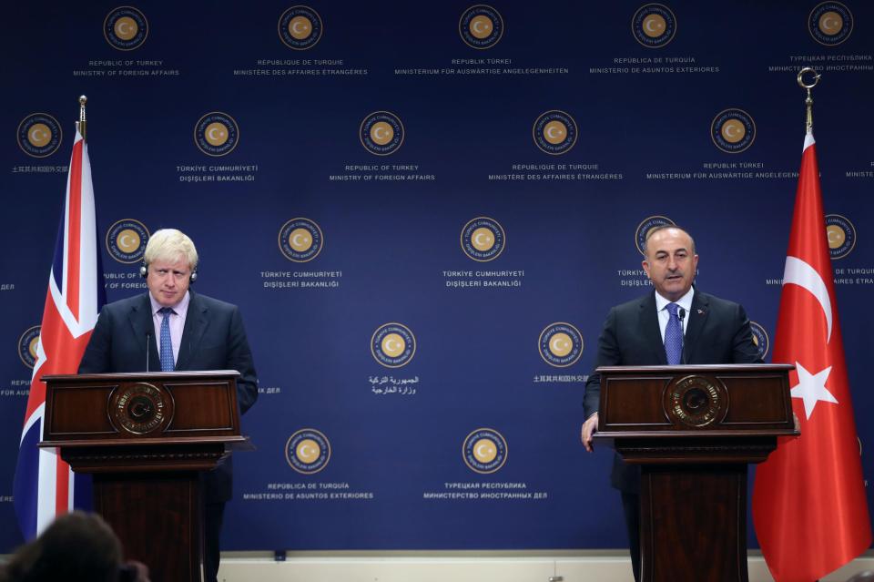  Boris Johnson and Mevlut Cavusoglu held a joint press conference as Britain's Foreign Secretary called for a "jumbo free trade deal" with Ankara