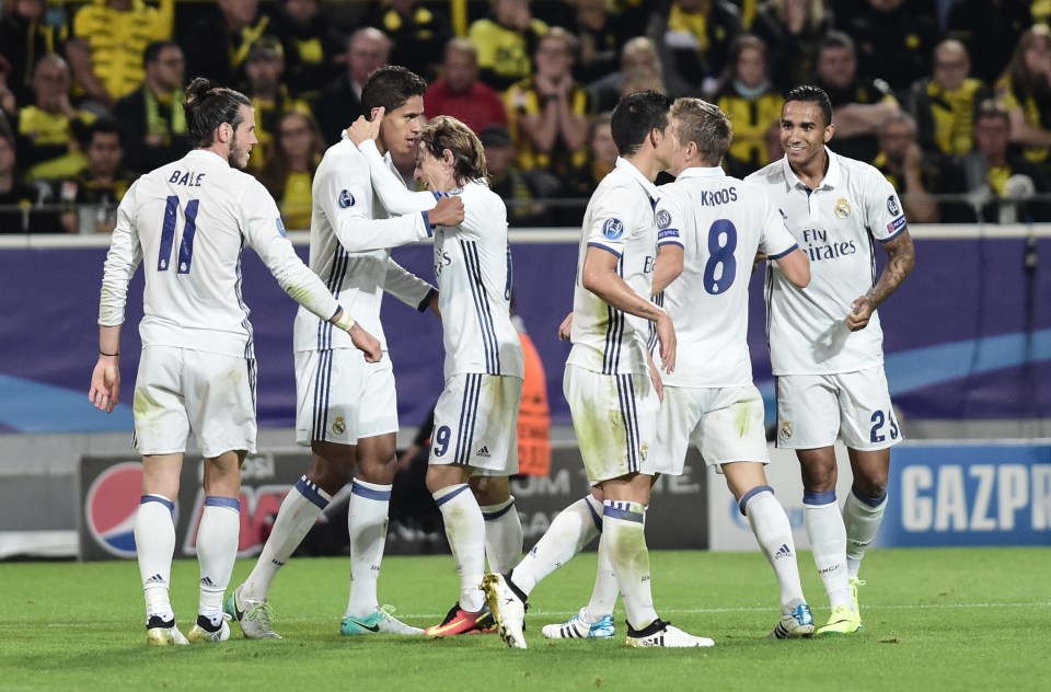  Real Madrid celebrate Raphael Varane's goal