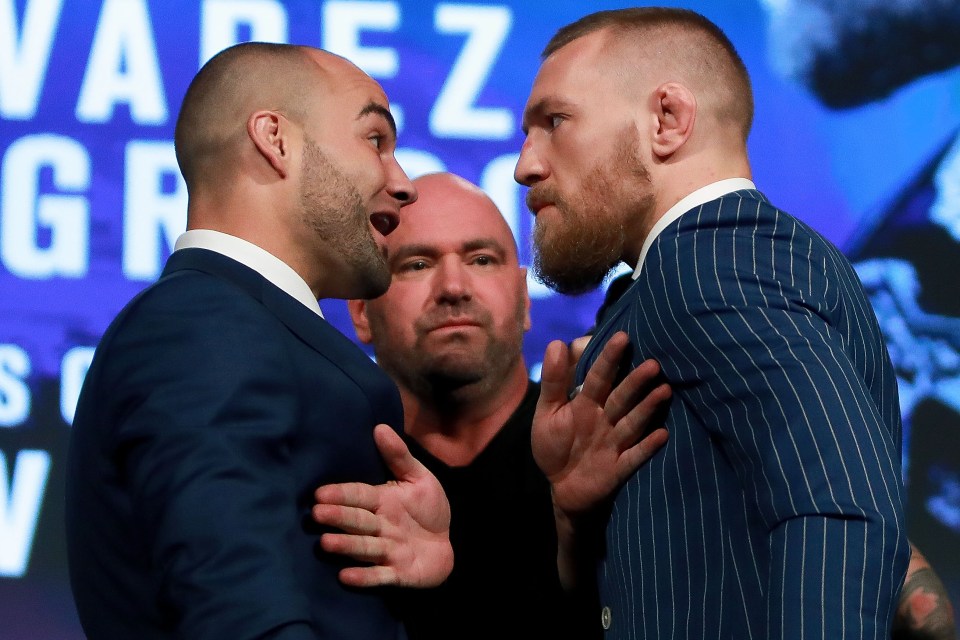  Face to face: Eddie Alvarez and Conor McGregor stare down at the UFC 205 press conference