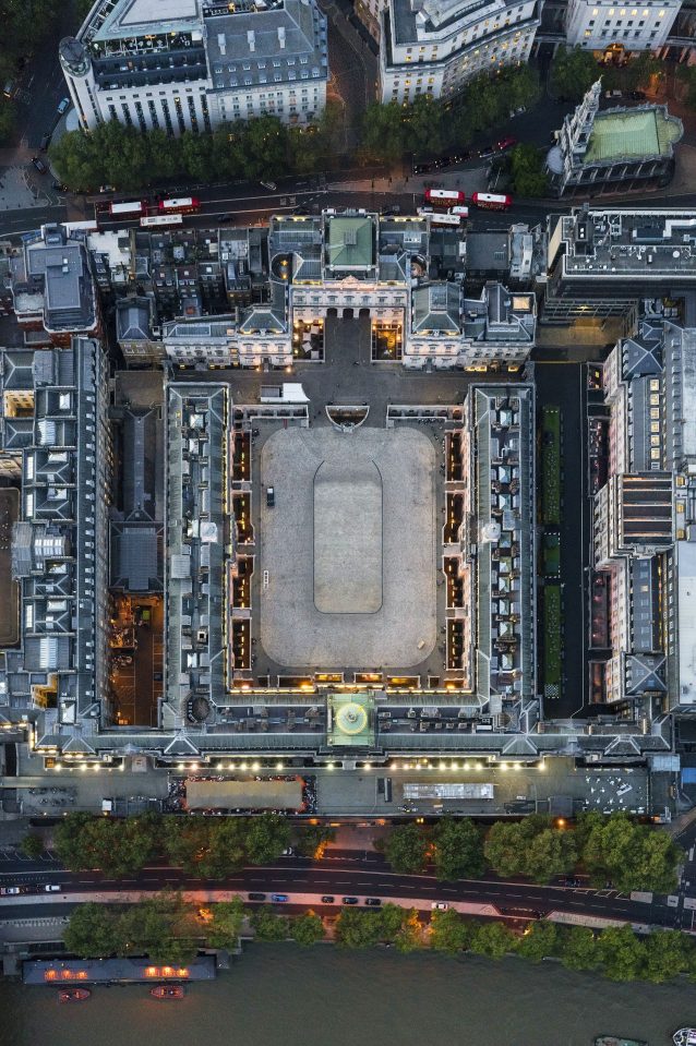  Lights glow in the grand courtyard of Somerset House, which sits between the Thames and the Strand