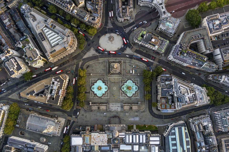  The famous fountains of Trafalgar Square as Nelson looks down on them from the top of his column