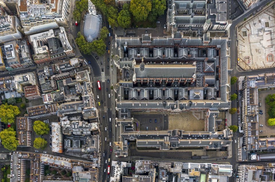  The Royal Courts of Justice in the Strand is a familiar sight at street level but looks very different from the air