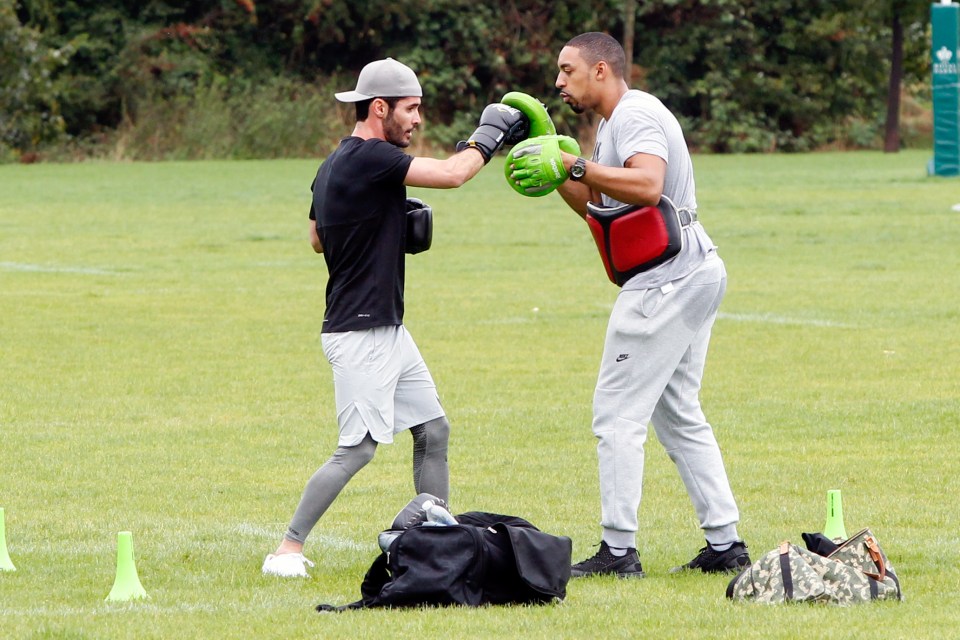  He was seen working up a sweat as he practised his punches