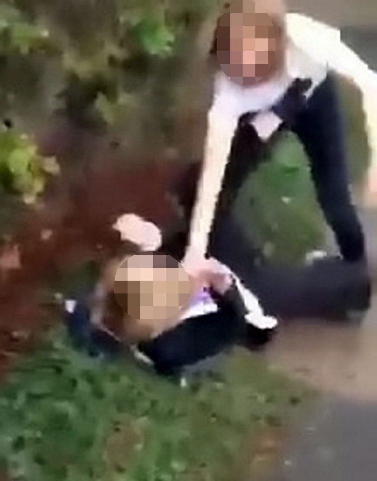  The shocking footage shows a 16-year-old girl dragging little Demmi Coplin along the ground by her hair and punching her repeatedly in the head