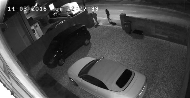  Two of the gang can be seen creeping onto the driveway before torching the car