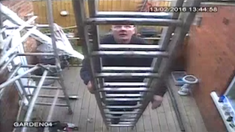  Hadfield positions ladder in back garden of home while claiming to be unable to work